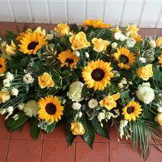  Casket Spray yellow roses and sunflowers