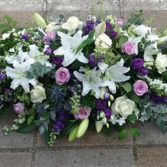  Casket Spray in White Lilac &amp; Purple